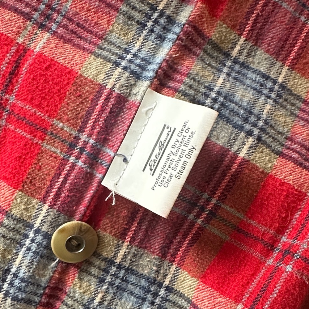 Eddie Bauer Tan Cotton Barn Jacket with Red Plaid Lining - Picture 7 of 15